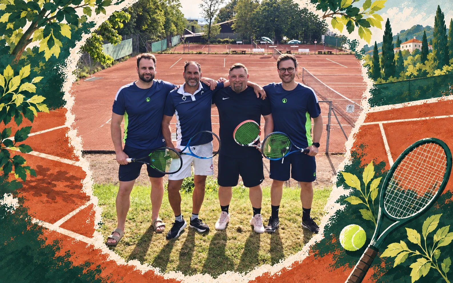 Foto-Illustrations-Collage: Mannschaftsfoto der Herren 40 II des TC Hoch-Weisel