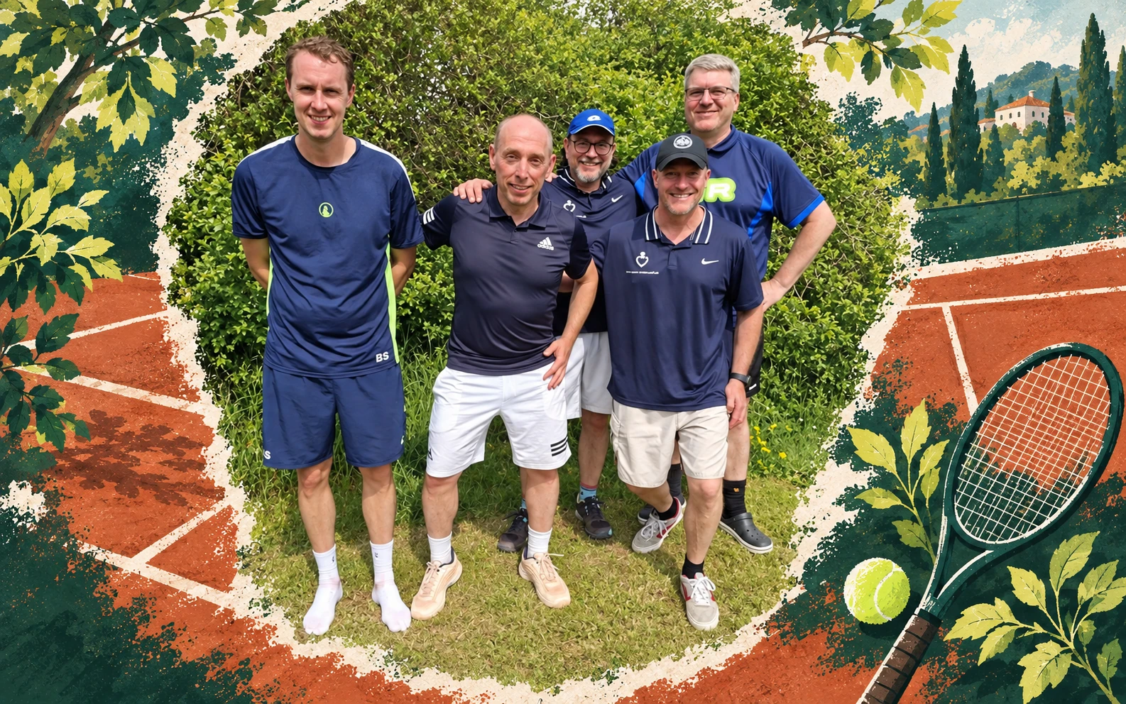 Foto-Illustrations-Collage: Mannschaftsfoto der Herren 40 I des TC Hoch-Weisel
